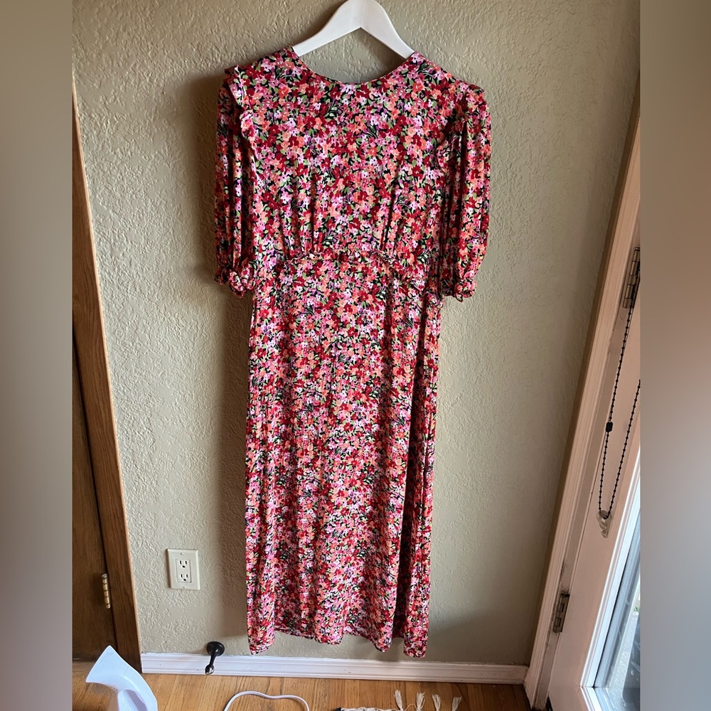 Marks & Spencer Floral Midi Dress - Pink and White